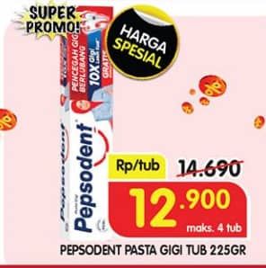 Promo Harga Pepsodent Pasta Gigi Pencegah Gigi Berlubang White 225 gr - Superindo