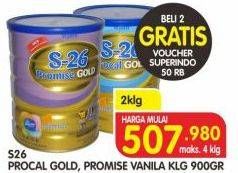 Promo Harga S26 Procal Gold/Promise Gold Susu Pertumbuhan Vanilla per 2 kaleng 900 gr - Superindo