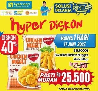 Promo Harga Belfoods Nugget Chicken Nugget Stick, Chicken Nugget 500 gr - Hypermart
