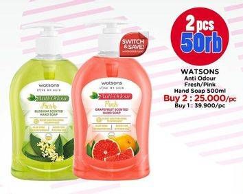 Promo Harga Watsons Anti Odour Hand Wash per 2 botol 500 ml - Watsons