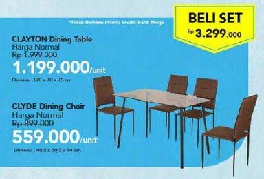 Promo Harga CLAYTON Dining Table + CLYDE Dining Chair Set  - Carrefour