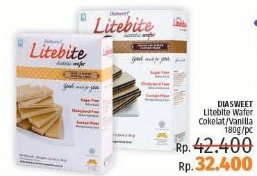Promo Harga DIASWEET Litebite Wafer Chocolate, Vanilla 180 gr - LotteMart
