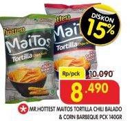 Promo Harga MR HOTTEST Maitos Tortilla Chips Chilli Balado, Jagung BBQ 140 gr - Superindo