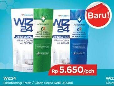 Promo Harga WIZ 24 Disinfecting Spray and Clean All Surface Fresh Scent, Clean 400 ml - TIP TOP