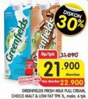 Promo Harga Greenfields UHT Choco Malt, Low Fat, Full Cream 1000 ml - Superindo