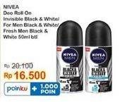 Promo Harga NIVEA MEN Deo Roll On Black White Invisible Original, Black White Invisible Fresh 50 ml - Indomaret