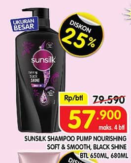 Promo Harga Sunsilk Shampoo Soft Smooth, Black Shine 650 ml - Superindo