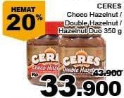 Promo Harga CERES Choco Spread Choco Hazelnut, Double Hazelnut, Duo Milk Hazelnut 350 gr - Giant