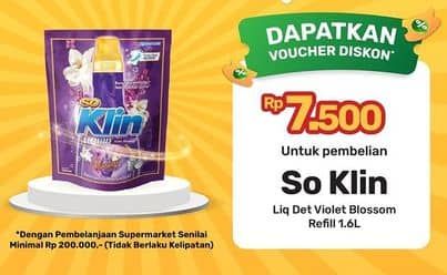 Promo Harga So Klin Liquid Detergent + Anti Bacterial Violet Blossom 1600 ml - Yogya