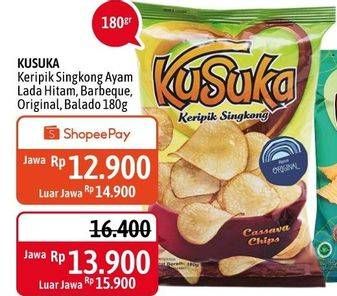 Promo Harga KUSUKA Keripik Singkong Balado, Original, Ayam Lada Hitam, Barbeque 180 gr - Alfamidi