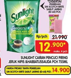 Promo Harga SUNLIGHT Pencuci Piring Higienis Plus With Habbatussauda, Jeruk Nipis 100 755 ml - Superindo