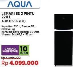 Promo Harga Aqua AQR-D275 Kulkas 2 Pintu Freezer Atas Black  - COURTS