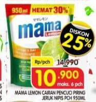 Promo Harga Mama Lemon Cairan Pencuci Piring Jeruk Nipis 950 ml - Superindo