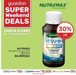 Promo Harga NUTRIMAX Vitamin D3 400 IU Syrup 120 ml - Guardian