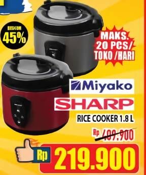 Promo Harga MIYAKO/SHARP Rice Cooker 1800ml  - Hypermart