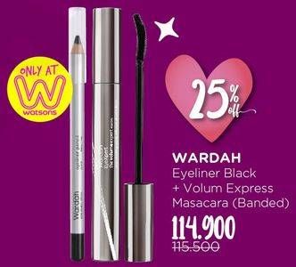 Promo Harga WARDAH Eyeliner Black + Volume Express Mascara  - Watsons
