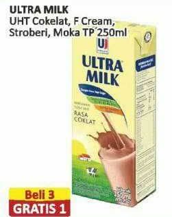 Promo Harga Ultra Milk Susu UHT Coklat, Full Cream, Stroberi, Moka 250 ml - Alfamart