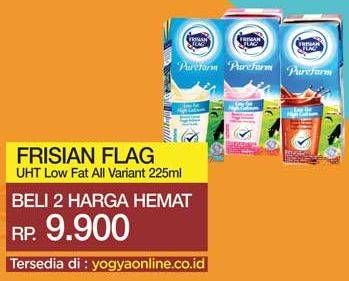 Promo Harga FRISIAN FLAG Susu UHT Purefarm Low Fat Chocolate, Low Fat French Vanilla, Low Fat Strawberry 225 ml - Yogya