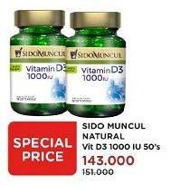 Promo Harga SIDO MUNCUL Natural Vitamin D3 1000 IU 50 pcs - Watsons
