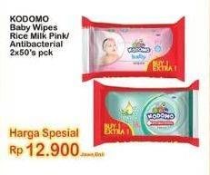 Promo Harga KODOMO Baby Wipes Rice Milk Pink, Anti Bacterial 50 pcs - Indomaret