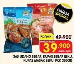 Promo Harga 365 Udang Segar, Kupas Segar Beku, Kupas Masak Beku Pck 350gr  - Superindo