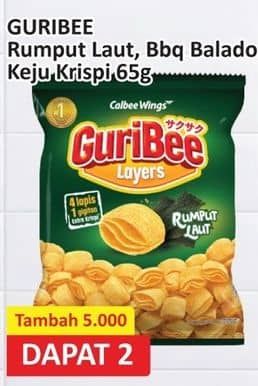 Promo Harga Guribee Layers BBQ Balado, Keju Krispi, Rumput Laut 65 gr - Alfamart