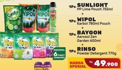 SUNLIGHT Pencuci Piring + WIPOL Karbol + BAYGON Aerosol + RINSO Powder Detergent