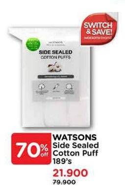 Promo Harga Watsons Side Sealed Cotton Puffs 189 sheet - Watsons