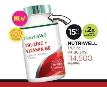 Promo Harga NUTRIWELL Tri-Zinc + Vit B6 30 pcs - Watsons