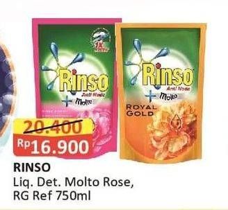 Promo Harga RINSO Liquid Detergent + Molto Rose Fresh, + Molto Royal Gold 750 ml - Alfamart