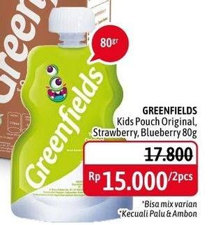 Promo Harga GREENFIELDS Yogurt Squeeze Blueberry, Strawberry 80 gr - Alfamidi