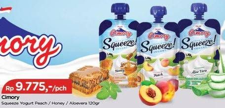 Promo Harga CIMORY Squeeze Yogurt Aloe Vera, Honey, Peach 120 gr - TIP TOP