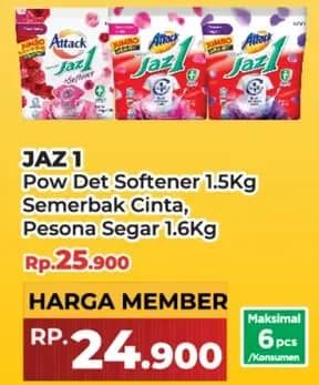 Promo Harga Attack Jaz1 Detergent Powder Semerbak Cinta, Pesona Segar, +Softener Rose Berry 1500 gr - Yogya
