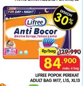 Promo Harga Lifree Popok Perekat Menyerap dan Kering M17, L15, XL13 13 pcs - Superindo