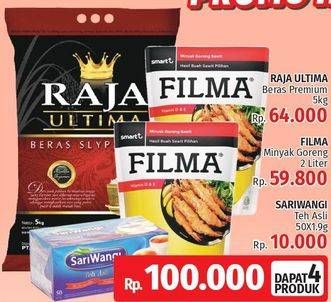 Promo Harga RAJA ULTIMA Beras Premium 5kg, 2 FILMA Minyak Goreng 2ltr, SARIWANGI Teh Asli 50pcs  - LotteMart