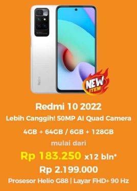 Promo Harga XIAOMI Redmi 10 2022 4 GB + 64 GB, 6 GB + 128 GB  - Erafone