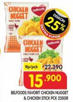 Promo Harga Belfoods Nugget Chicken Nugget, Chicken Nugget Stick 250 gr - Superindo