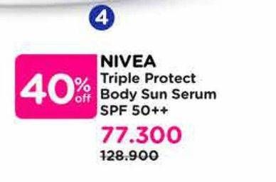 Promo Harga Nivea Sun Body Serum Triple Protect SPF50 PA+ Extra Radiance Smooth 180 ml - Watsons
