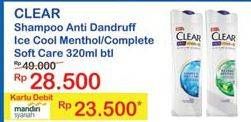 Promo Harga CLEAR Shampoo Ice Cool Menthol, Complete Soft Care 320 ml - Indomaret