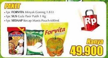 Promo Harga Paket 1pc Forvita Minyak Goreng + 1pc SUS Gula Pasir Lokal Putih 1kg + 1pc Sedaap Kecap Manis 600ml  - Giant