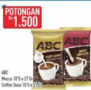 Promo Harga ABC Kopi Mocca, Susu per 10 sachet 27 gr - Hypermart