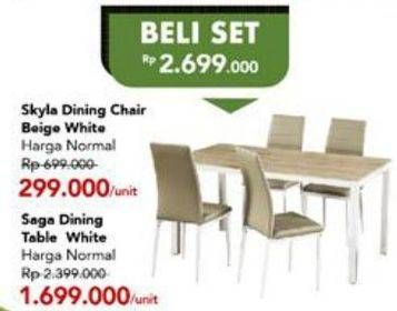 Promo Harga Skyla Dinning Chair + Saga Dinning Table  - Carrefour