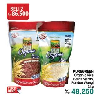 Promo Harga Pure Green Organic Rice Beras Merah/Pure Green Beras Pandan Wangi  - LotteMart