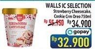 Promo Harga WALLS Selection Strawberry Cheesecake, Oreo Cookies Cream 750 ml - Hypermart
