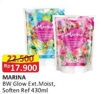 Promo Harga MARINA Brightening Body Wash Glow Extra Moist, Glow Soften 430 ml - Alfamart