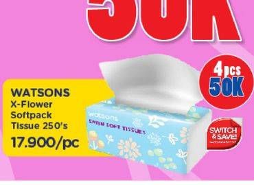 Promo Harga WATSONS X Flower Soft Pack Tissue 250 pcs - Watsons