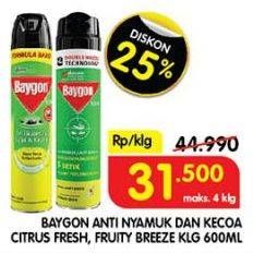 Promo Harga Baygon Insektisida Spray Citrus Fresh, Fruity Breeze 600 ml - Superindo