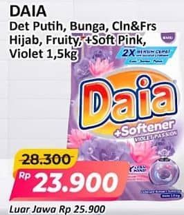 Promo Harga Daia Deterjen Bubuk Putih, Bunga, Clean Fresh Hijab, + Softener Pink, + Softener Violet 1500 gr - Alfamart