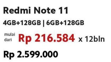 Promo Harga XIAOMI Redmi Note 11 4GB + 128GB, 6GB + 128GB  - Erafone