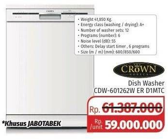 Promo Harga CROWN CDW-601262W Dishwasher  - Lotte Grosir